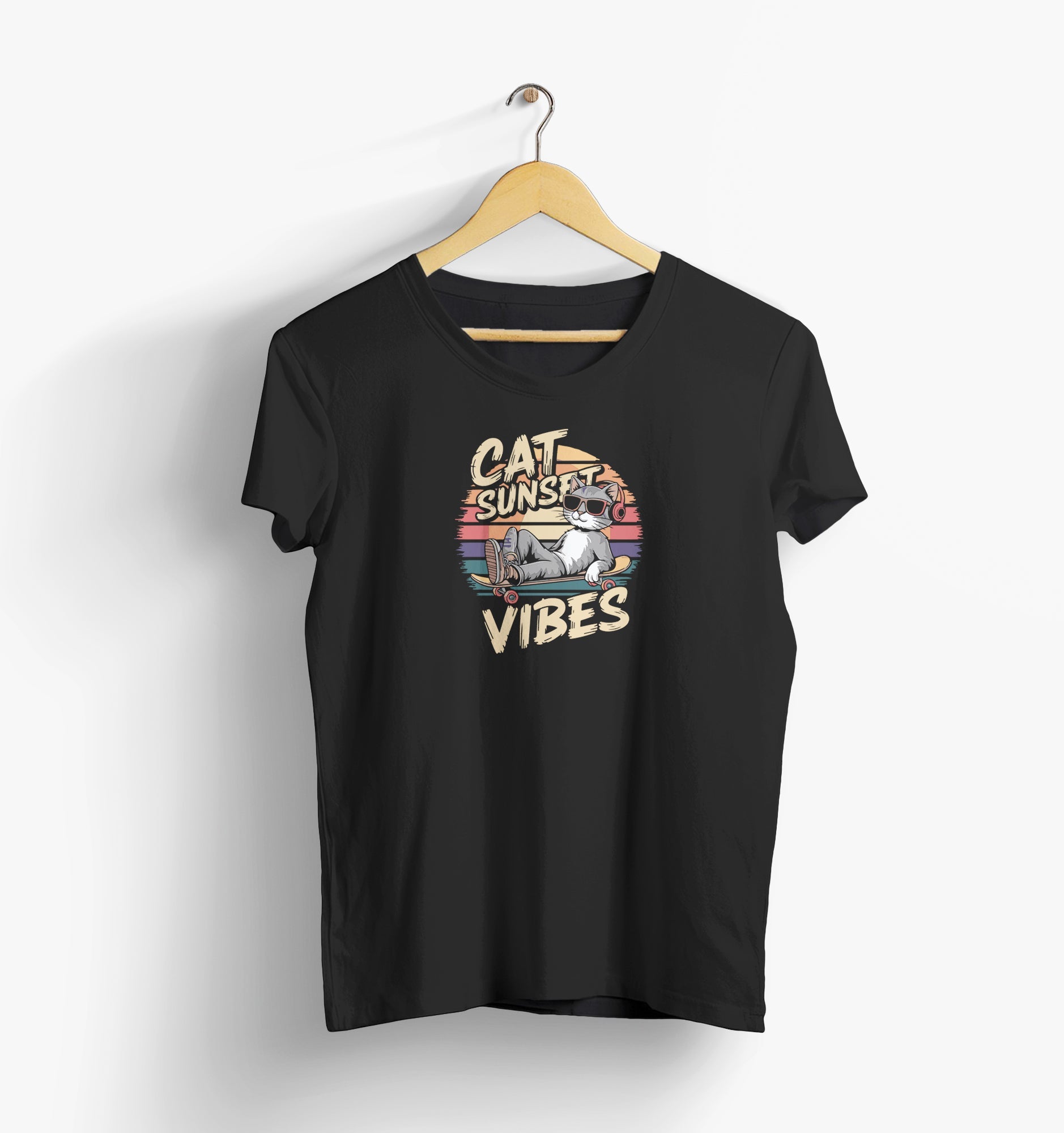 Cat Sunset Vibes Graphic T-Shirt – Black Worncraftstore