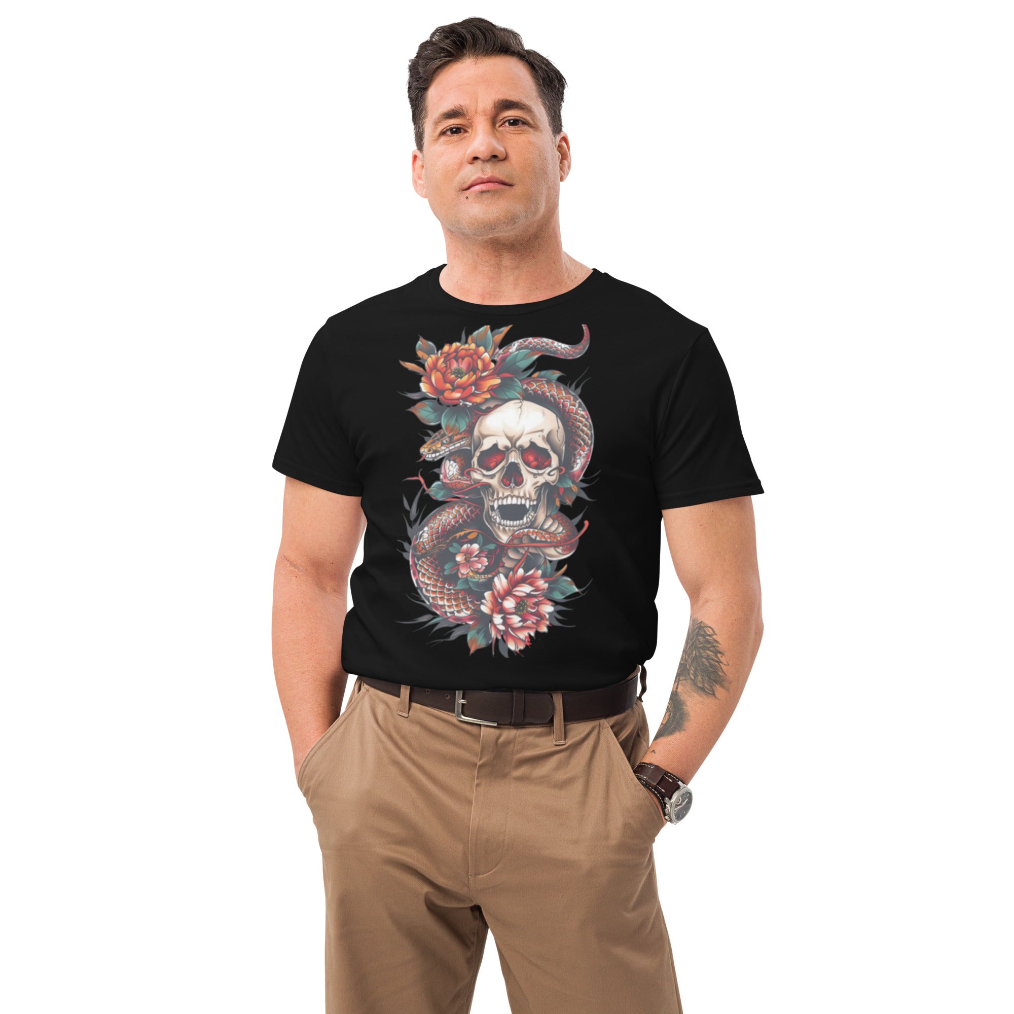 Tattoo Skull & Bloom Premium Cotton T-shirt