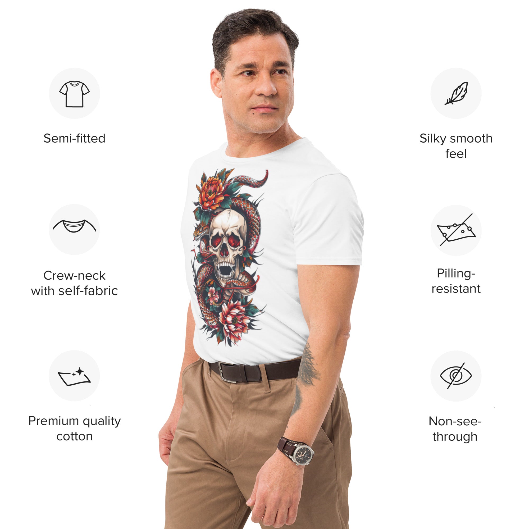 Tattoo Skull & Bloom Premium Cotton T-shirt