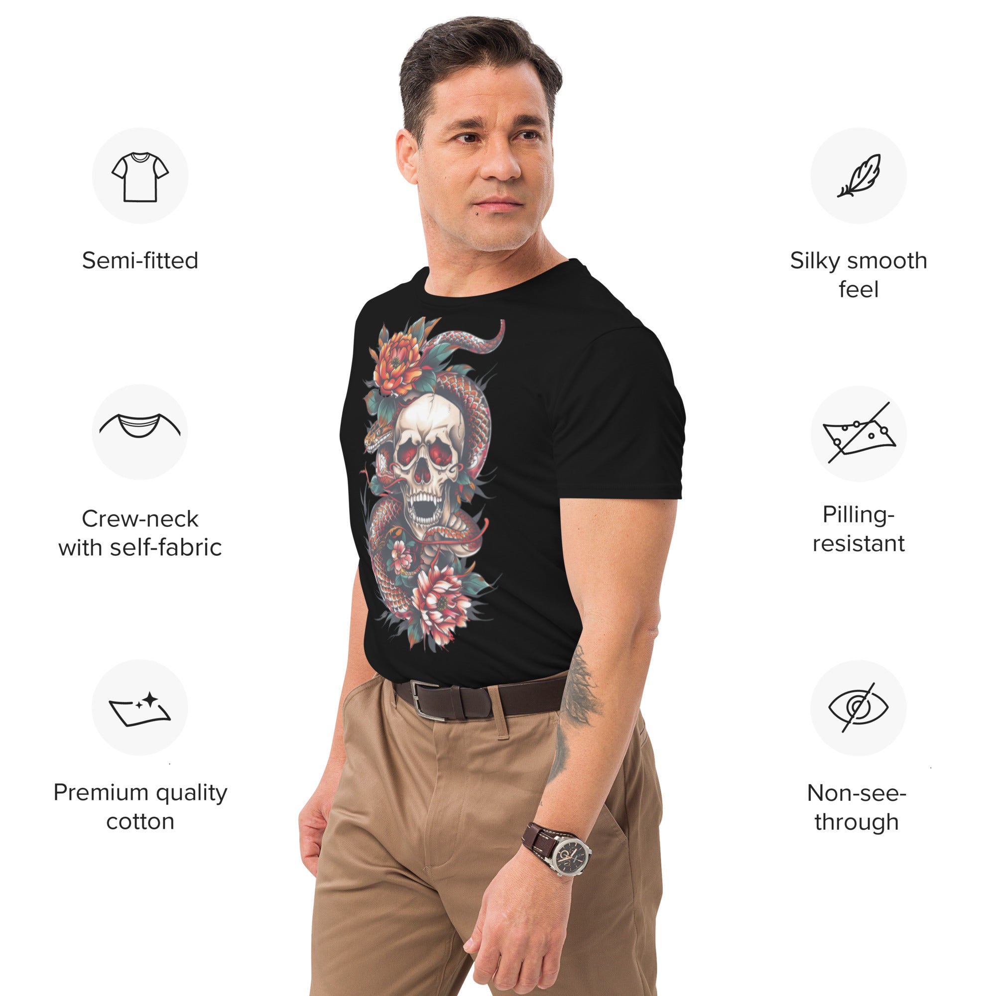 Tattoo Skull & Bloom Premium Cotton T-shirt