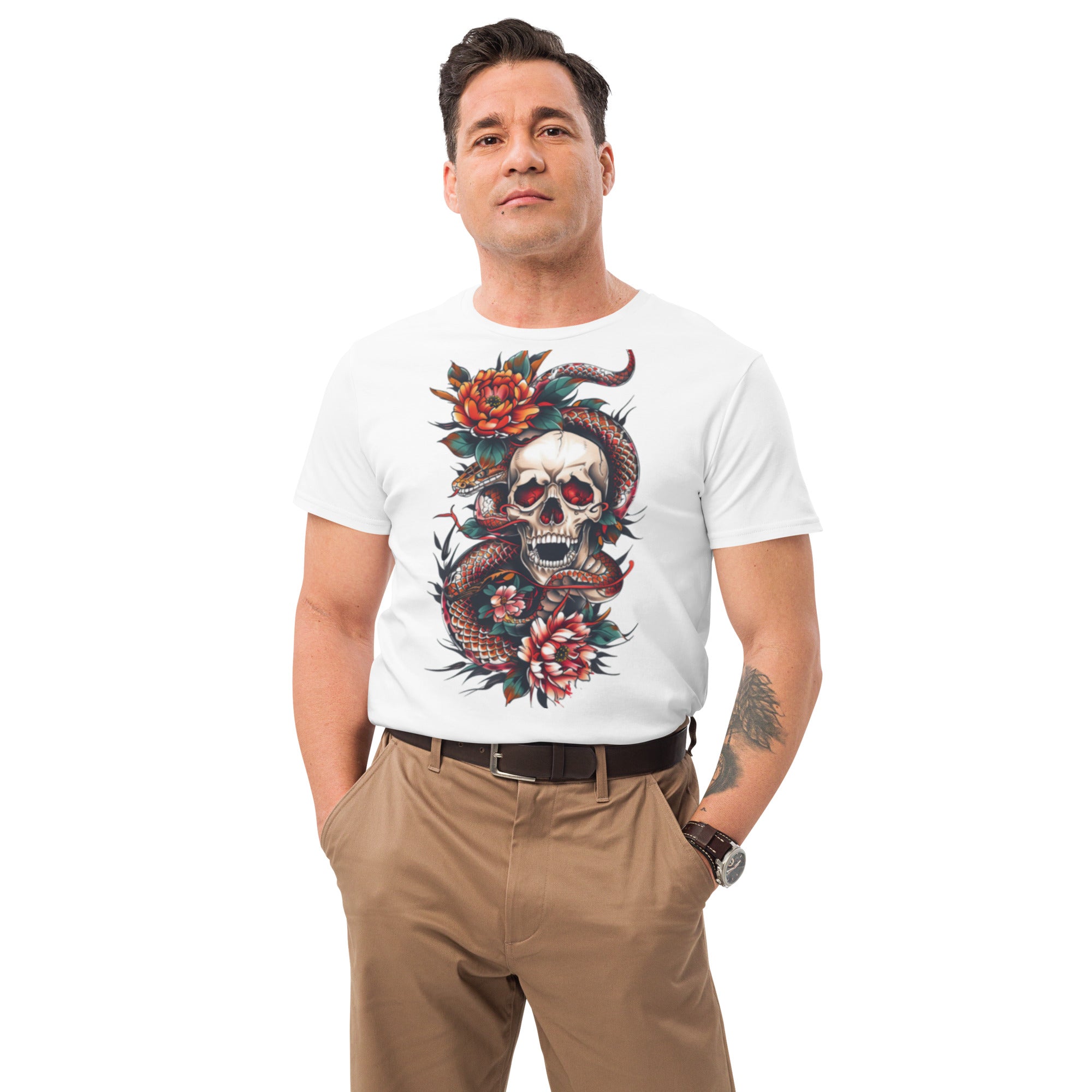 Tattoo Skull & Bloom Premium Cotton T-shirt